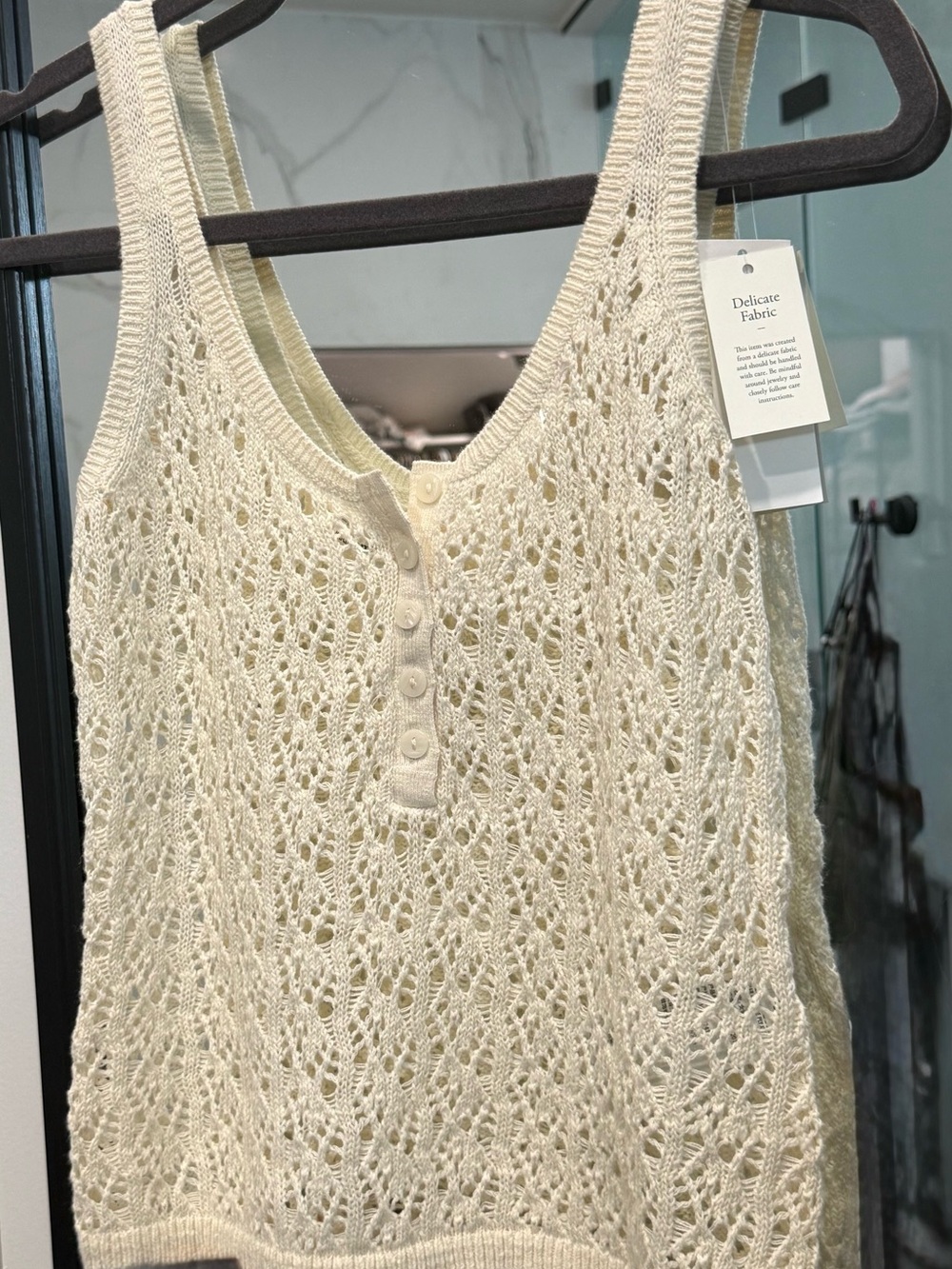 Abercrombie & Fitch Cream Open-Knit Button Tank